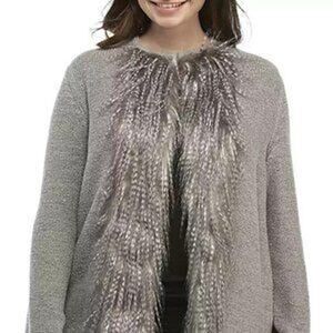 Ruby Rd Faux Fur Shimmer & Shine Cardigan Sweater Grey S